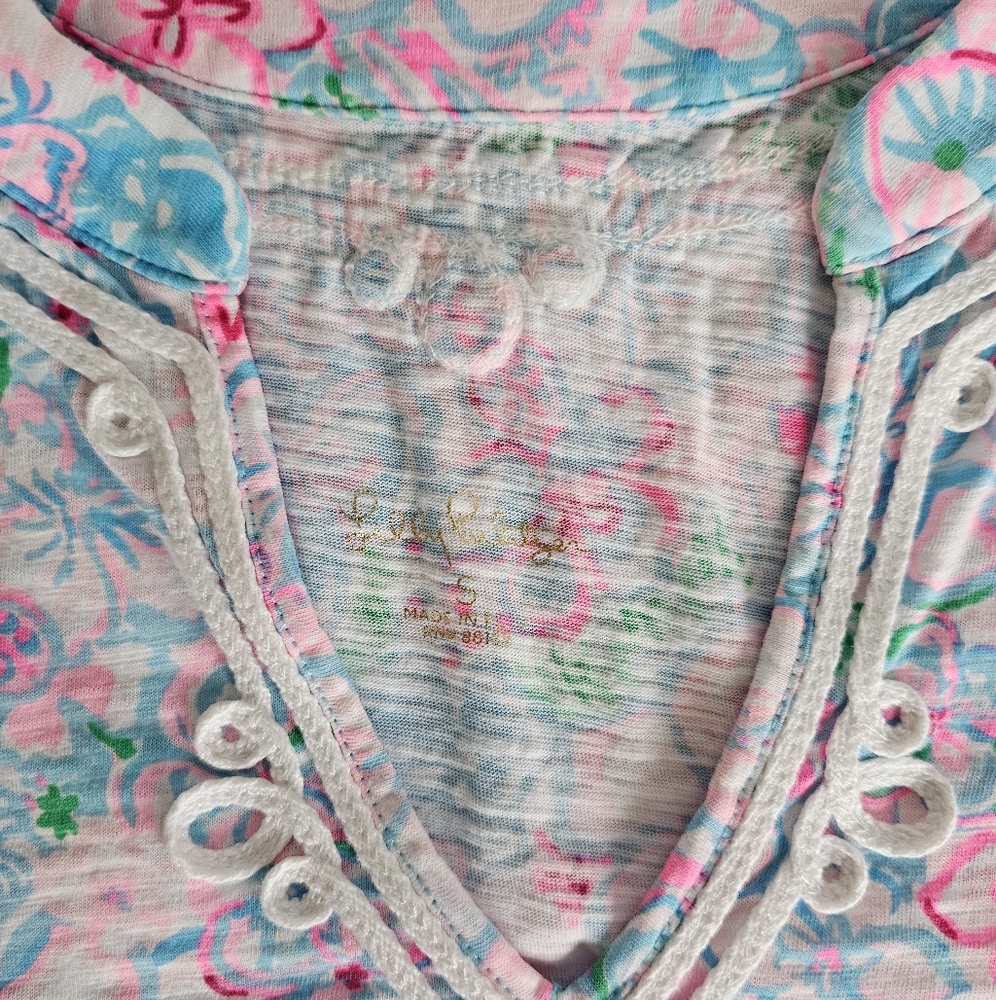 Lilly Pulitzer Cotton Floral Tunic Top S Embroidered Coastal Summer Resortwear - Picture 6 of 11